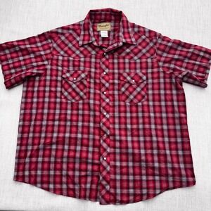 Wrangler Mens Western Snap Shirt Red Plaid Short Sleeve Pearl Snap 2XL